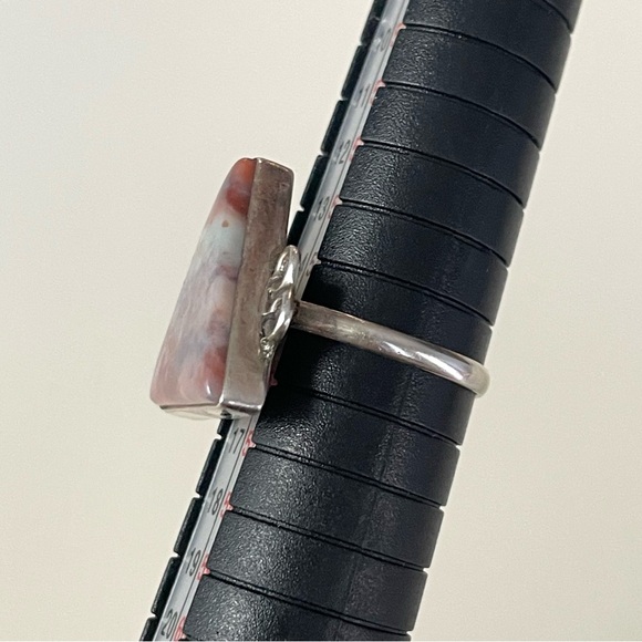 Vintage stamped sterling silver & polished stone triangle ring sz 7-7.25 - Picture 15 of 16
